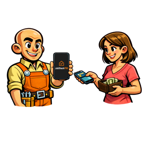 Handyman collecting mobile payment from customer using JobShackPRO